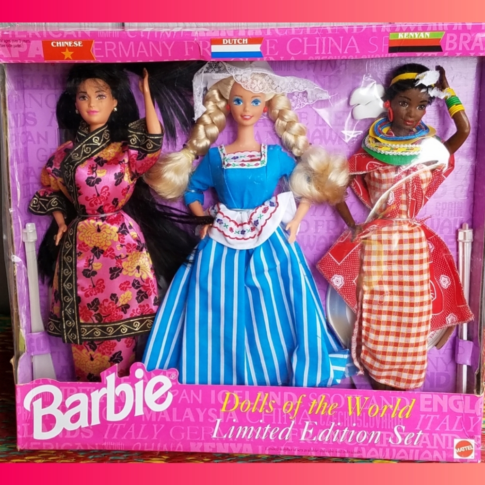 NIB BARBIE '94 Ltd Edtn VINTAGE Dolls ofthe World 3Doll Set CHINESE DUTCH KENYAN